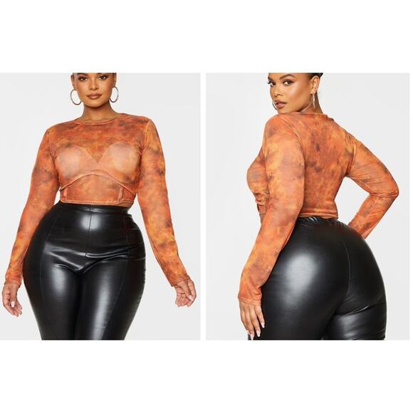 PrettyLittleThing Plus - Contrast Stitch Mesh Underbust Top in Orange - Picture 4 of 4